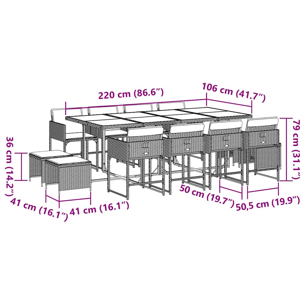 13 Piece Garden Dining Set with Cushions Light Grey Poly Rattan
