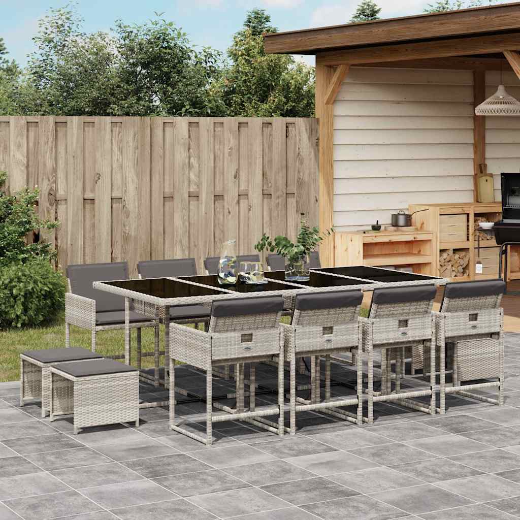 13 Piece Garden Dining Set with Cushions Light Grey Poly Rattan