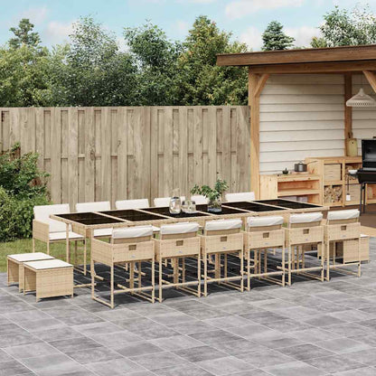 17 Piece Garden Dining Set with Cushions Beige Poly Rattan