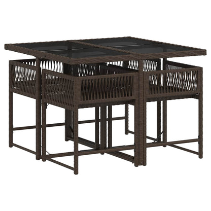 5 Piece Garden Dining Set with Cushions Brown Poly Rattan