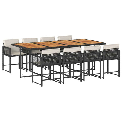 9 Piece Patio Dining Set with Cushions Black Poly Rattan