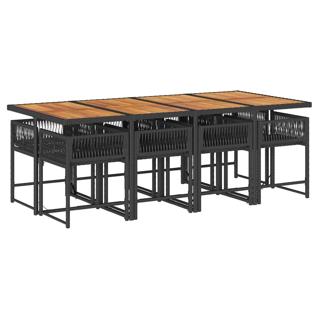 9 Piece Patio Dining Set with Cushions Black Poly Rattan