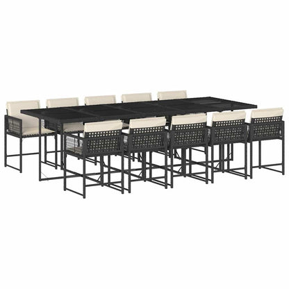 11 Piece Patio Dining Set with Cushions Black Poly Rattan