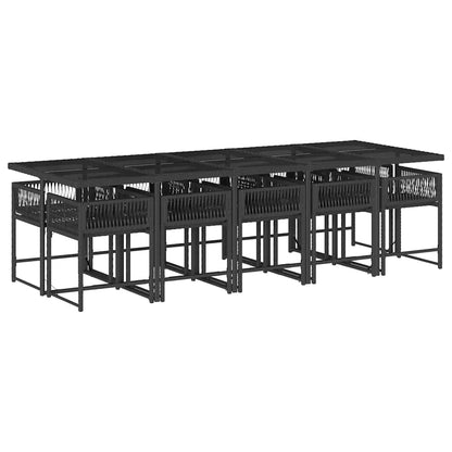 11 Piece Patio Dining Set with Cushions Black Poly Rattan