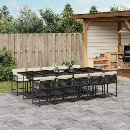 11 Piece Patio Dining Set with Cushions Black Poly Rattan