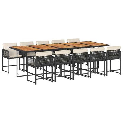 11 Piece Patio Dining Set with Cushions Black Poly Rattan