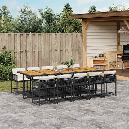 11 Piece Patio Dining Set with Cushions Black Poly Rattan