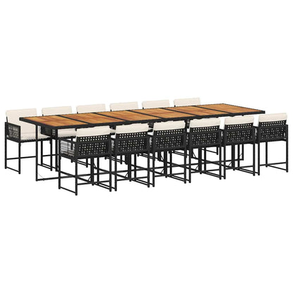 13 Piece Patio Dining Set with Cushions Black Poly Rattan