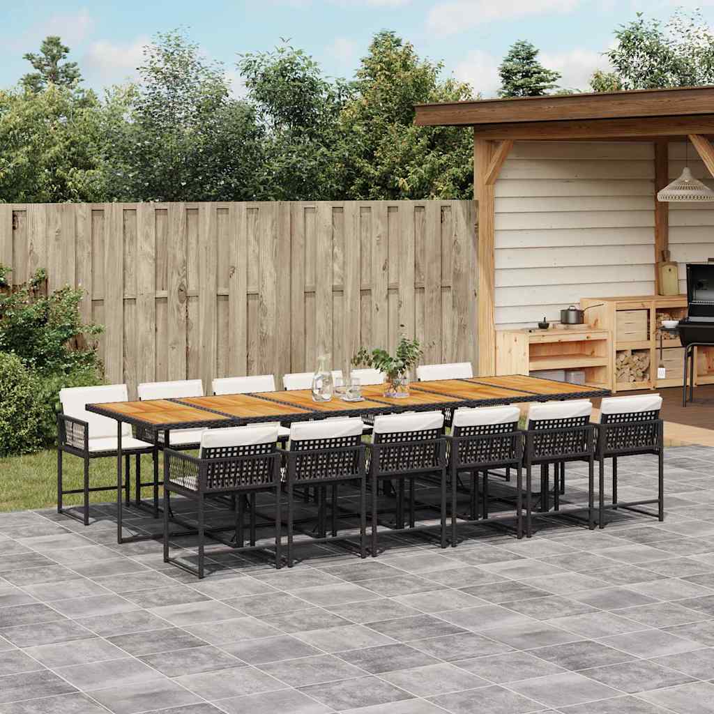 13 Piece Patio Dining Set with Cushions Black Poly Rattan