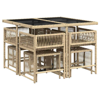 9 Piece Garden Dining Set with Cushions Mix Beige Poly Rattan