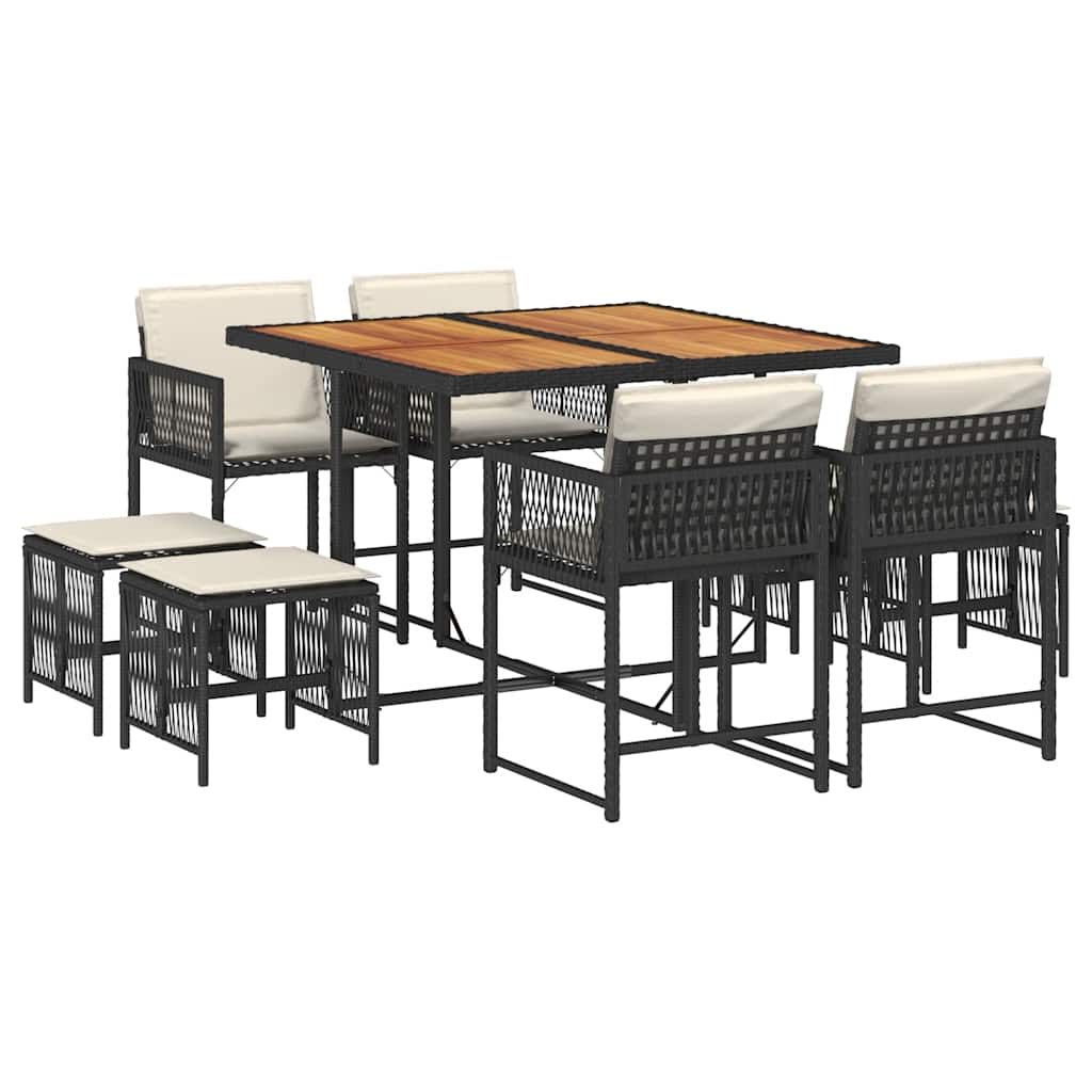 Garden Dining Set Black PE rattan 9 Piece Collapsible
