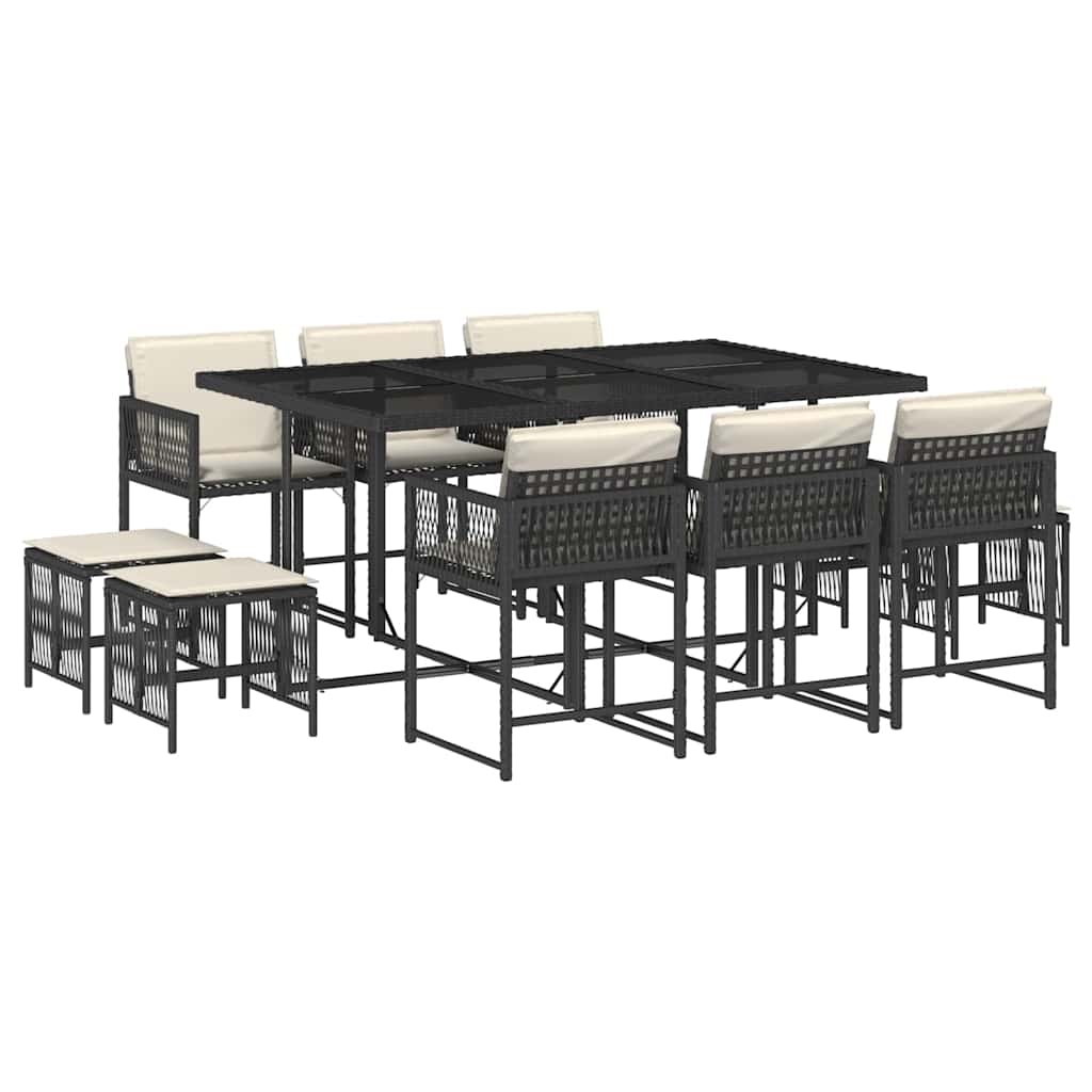 Garden Dining Set Black PE Rattan Large Foldable