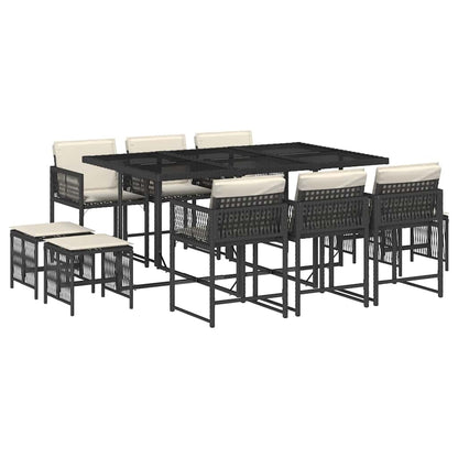Garden Dining Set Black PE Rattan Large Foldable