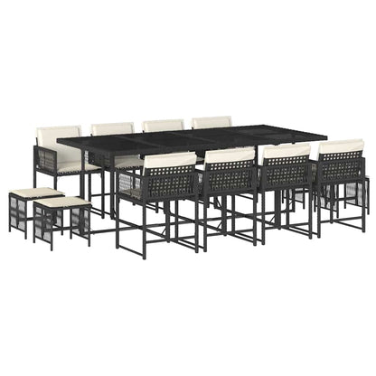 Garden Dining Set Black Poly Rattan 12-seater Stackable