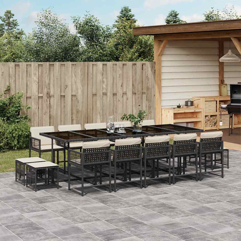 Garden Dining Set Black and Cream White PE Rattan Large Stackable