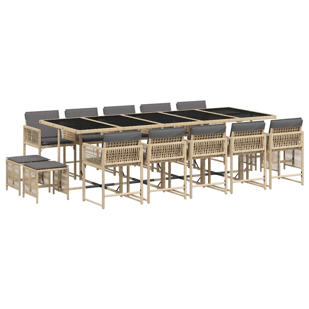 15 Piece Garden Dining Set with Cushions Mix Beige Poly Rattan