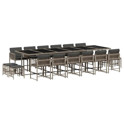17 Piece Garden Dining Set with Cushions Grey Poly Rattan