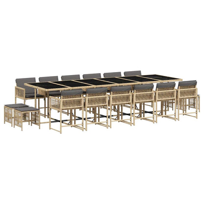 17 Piece Garden Dining Set with Cushions Mix Beige Poly Rattan
