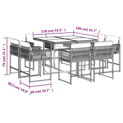 9 Piece Garden Dining Set with Cushions Grey Poly Rattan