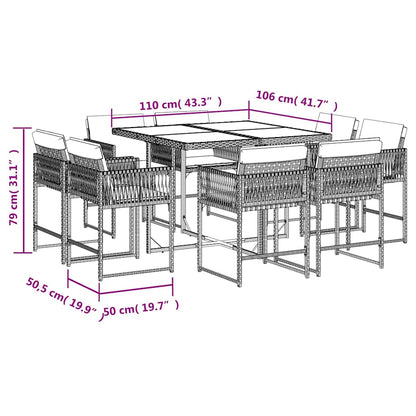 9 Piece Garden Dining Set with Cushions Mix Beige Poly Rattan