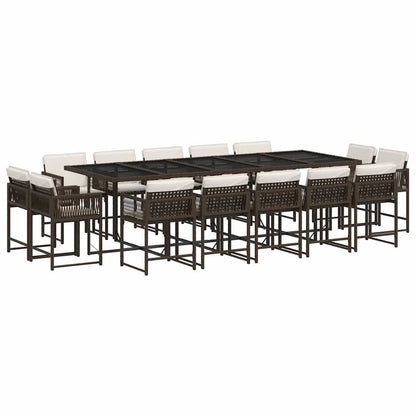 15 Piece Garden Dining Set with Cushions Brown Poly Rattan