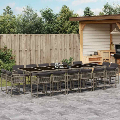 17 Piece Garden Dining Set with Cushions Grey Poly Rattan
