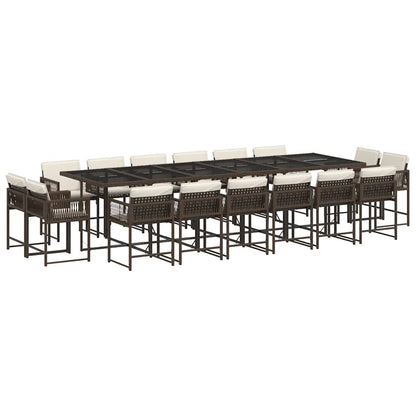 17 Piece Garden Dining Set with Cushions Brown Poly Rattan