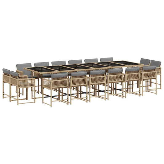 17 Piece Garden Dining Set with Cushions Mix Beige Poly Rattan