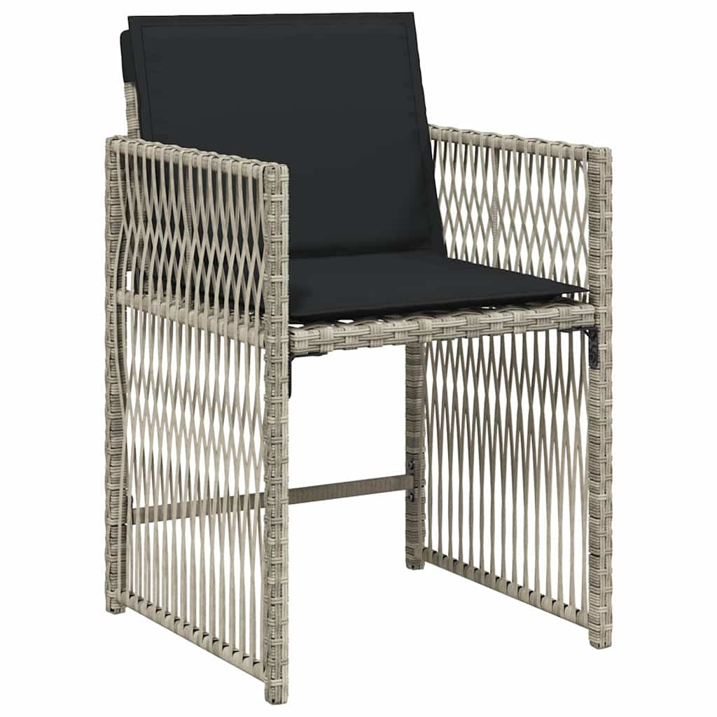 5 Piece Garden Dining Set with Cushions Light Grey Poly Rattan