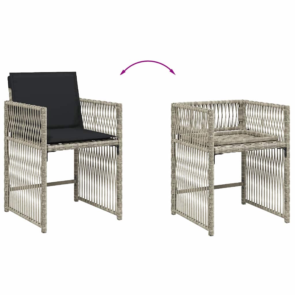 5 Piece Garden Dining Set with Cushions Light Grey Poly Rattan