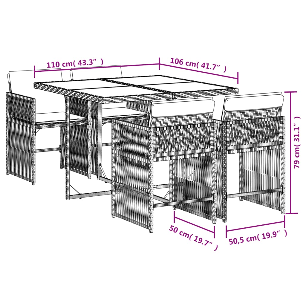 Garden Dining Set Black, Cream White