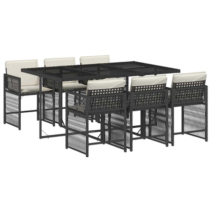 7 Piece Patio Dining Set with Cushions Black Poly Rattan