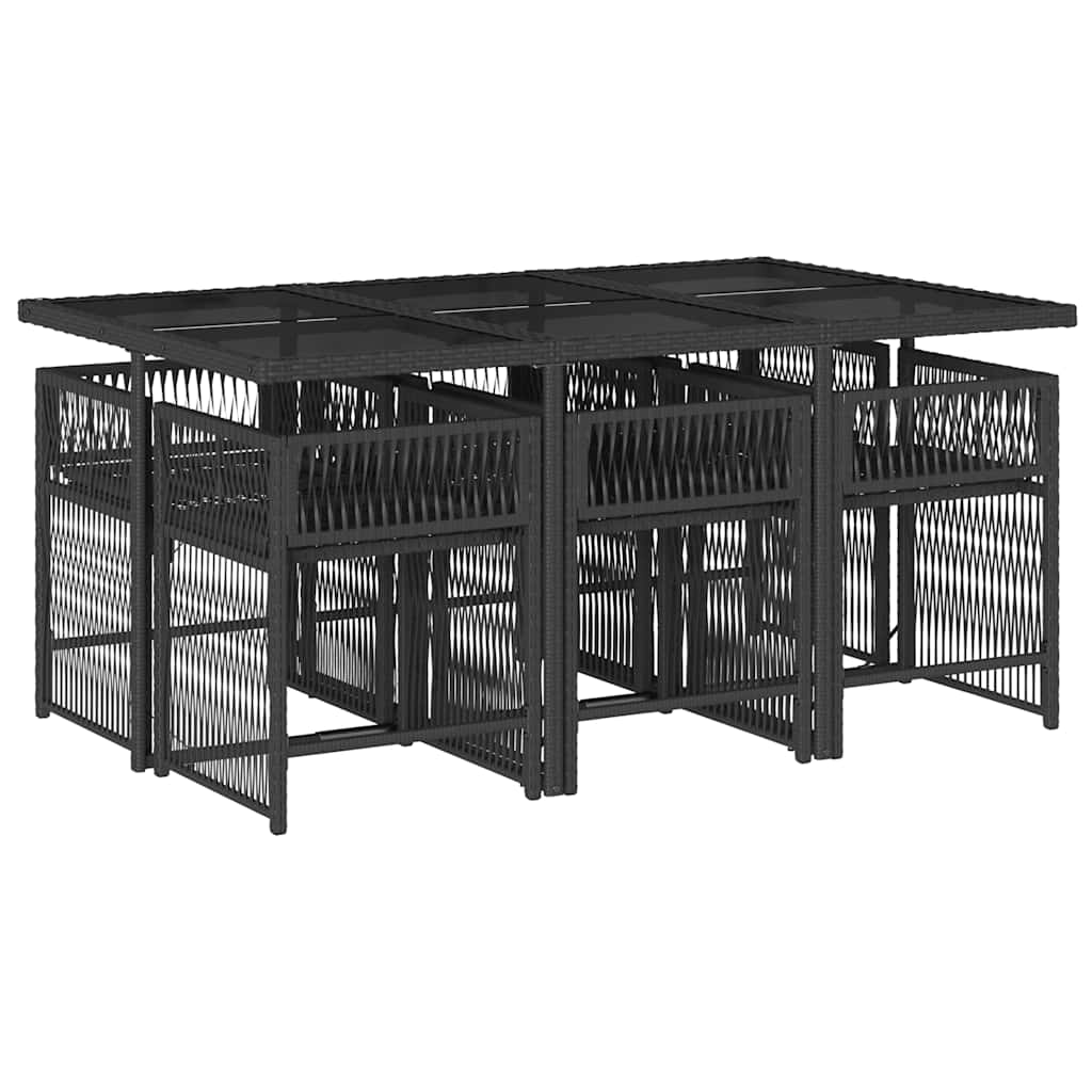 7 Piece Patio Dining Set with Cushions Black Poly Rattan