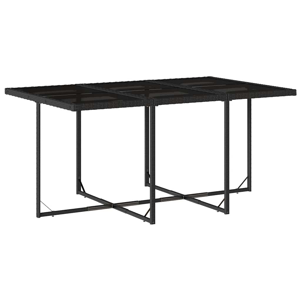 7 Piece Patio Dining Set with Cushions Black Poly Rattan