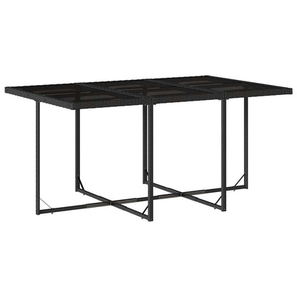 7 Piece Patio Dining Set with Cushions Black Poly Rattan