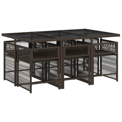 7 Piece Garden Dining Set with Cushions Brown Poly Rattan