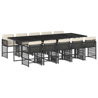 Garden Dining Set Black Poly Rattan Large Foldable