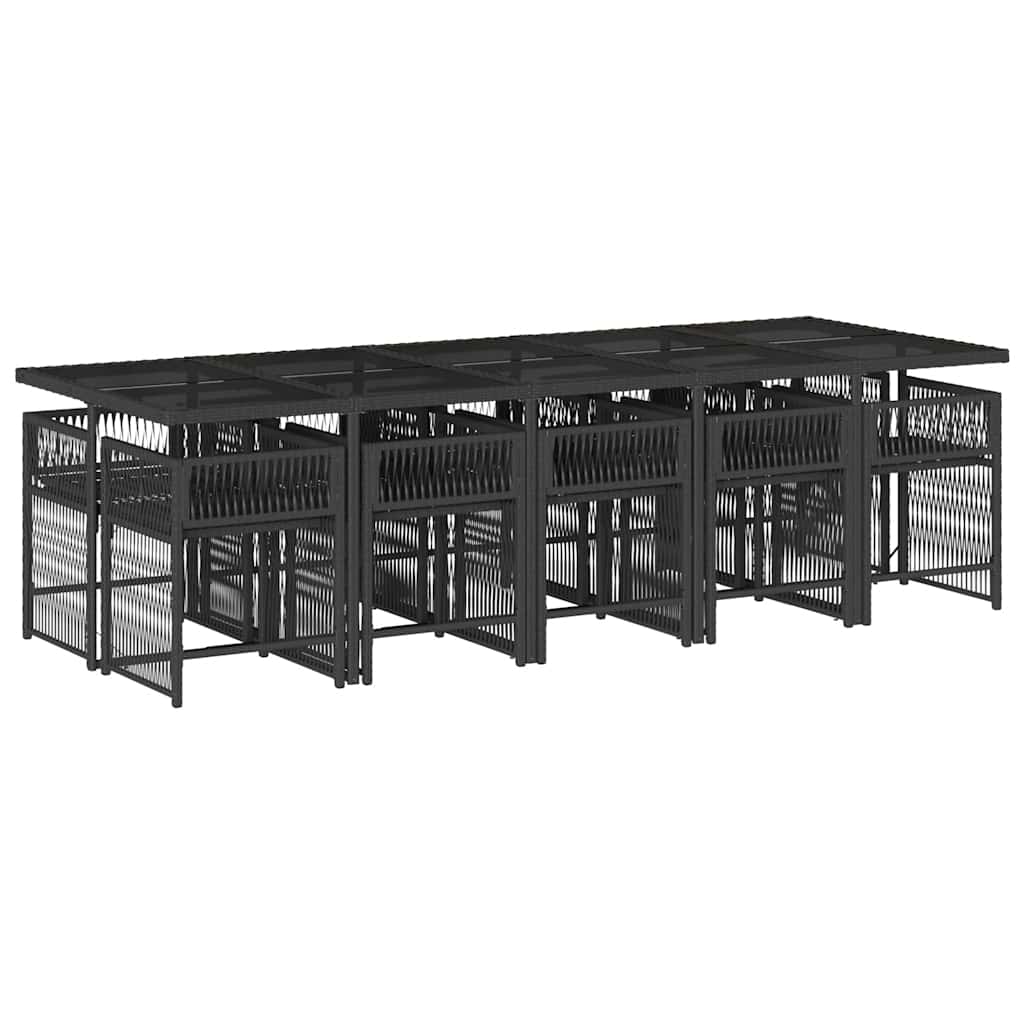 Garden Dining Set Black Poly Rattan Large Foldable