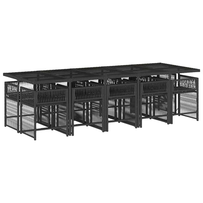 Garden Dining Set Black Poly Rattan Large Foldable