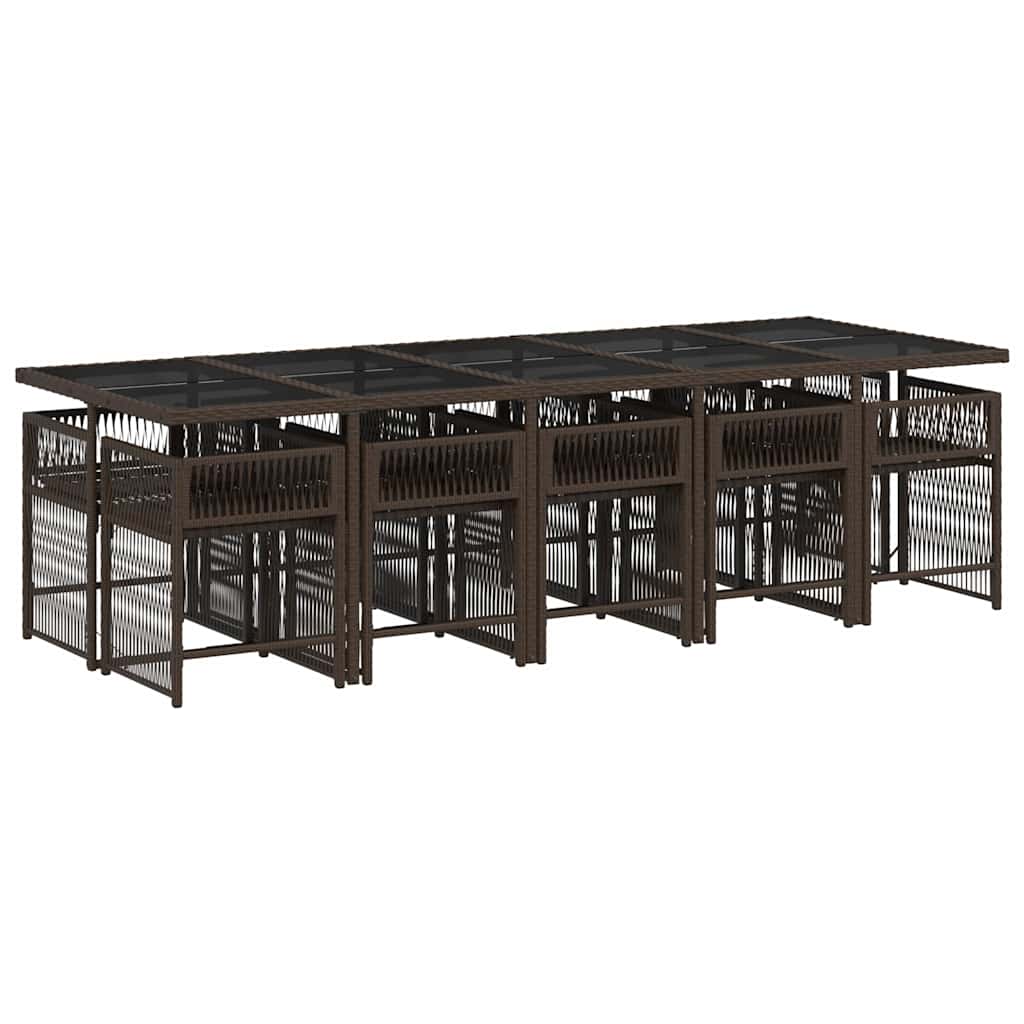 11 Piece Garden Dining Set with Cushions Brown Poly Rattan