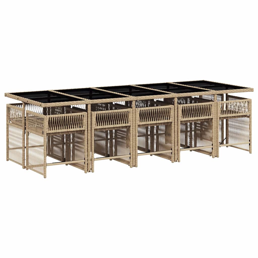 11 Piece Garden Dining Set with Cushions Beige Poly Rattan
