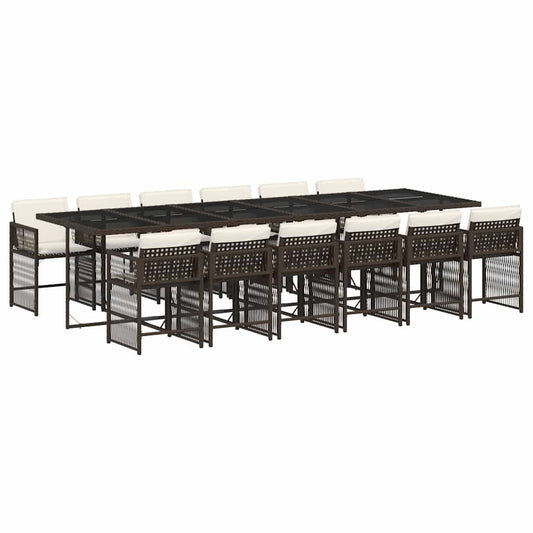 13 Piece Garden Dining Set with Cushions Brown Poly Rattan
