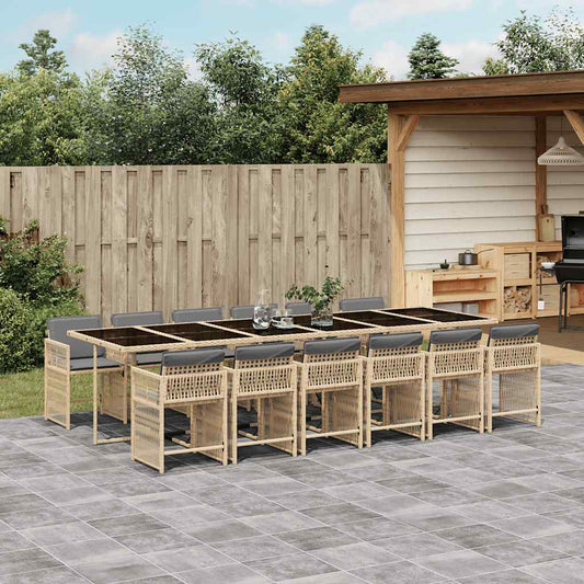13 Piece Garden Dining Set with Cushions Mix Beige Poly Rattan