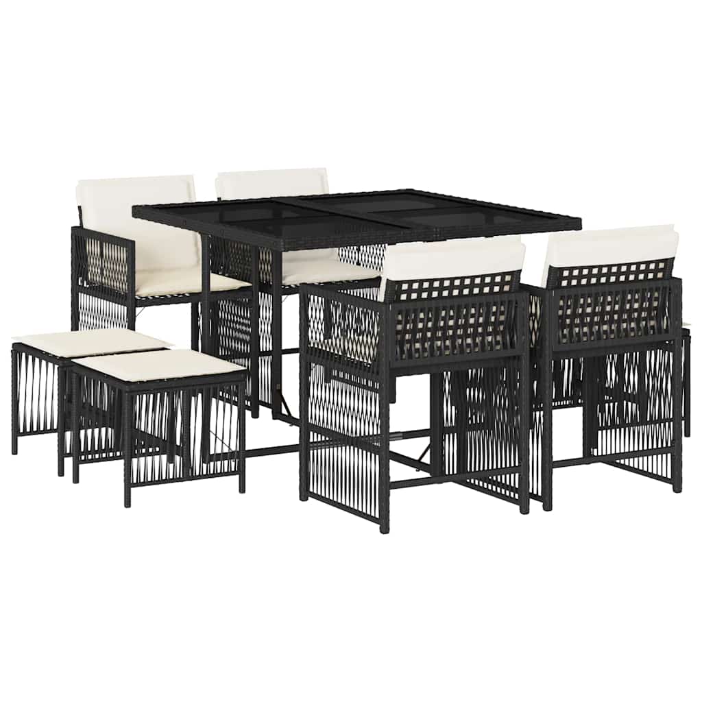 Garden Dining Set Black, Cream White Poly Rattan Medium Foldable