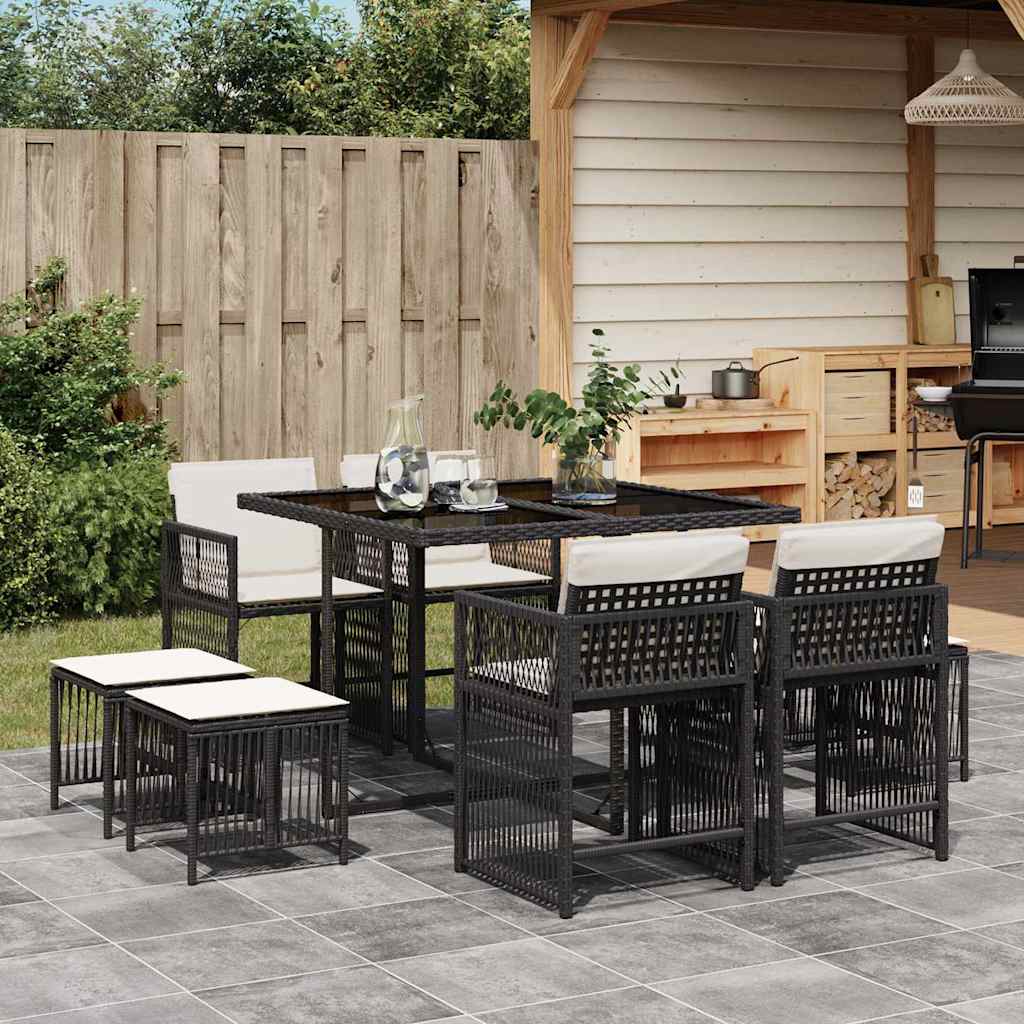 Garden Dining Set Black, Cream White Poly Rattan Medium Foldable