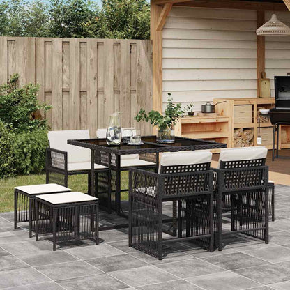 Garden Dining Set Black, Cream White Poly Rattan Medium Foldable