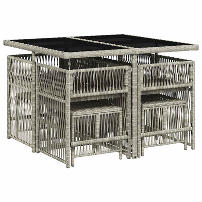 9 Piece Garden Dining Set with Cushions Light Grey Poly Rattan