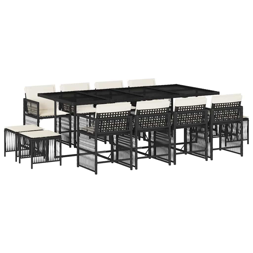 Garden Dining Set Black PE Rattan Large Collapsible
