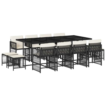 Garden Dining Set Black PE Rattan Large Collapsible