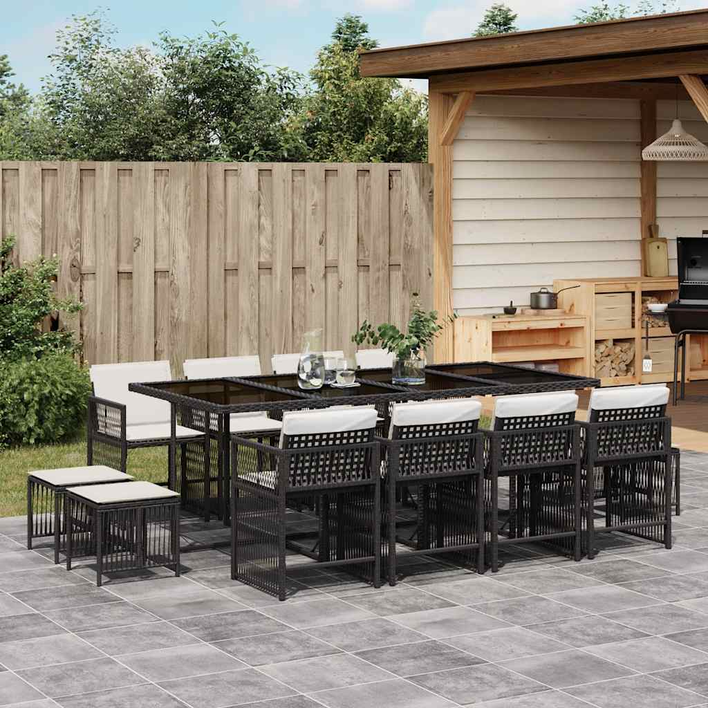 Garden Dining Set Black PE Rattan Large Collapsible
